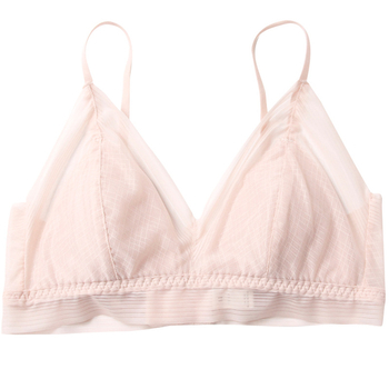 Sutien din mătase cu cupe triunghiulare, model subțire, căptușeală din mătase Mulberry, bretele fixe duble, închidere spate cu trei rânduri