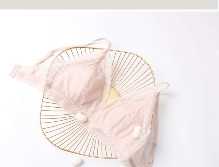 Sutien din mătase cu cupe triunghiulare, model subțire, căptușeală din mătase Mulberry, bretele fixe duble, închidere spate cu trei rânduri