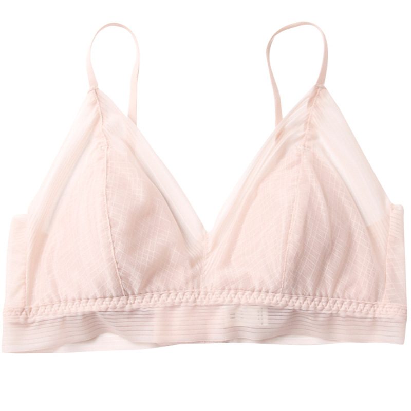 Sutien din mătase cu cupe triunghiulare, model subțire, căptușeală din mătase Mulberry, bretele fixe duble, închidere spate cu trei rânduri