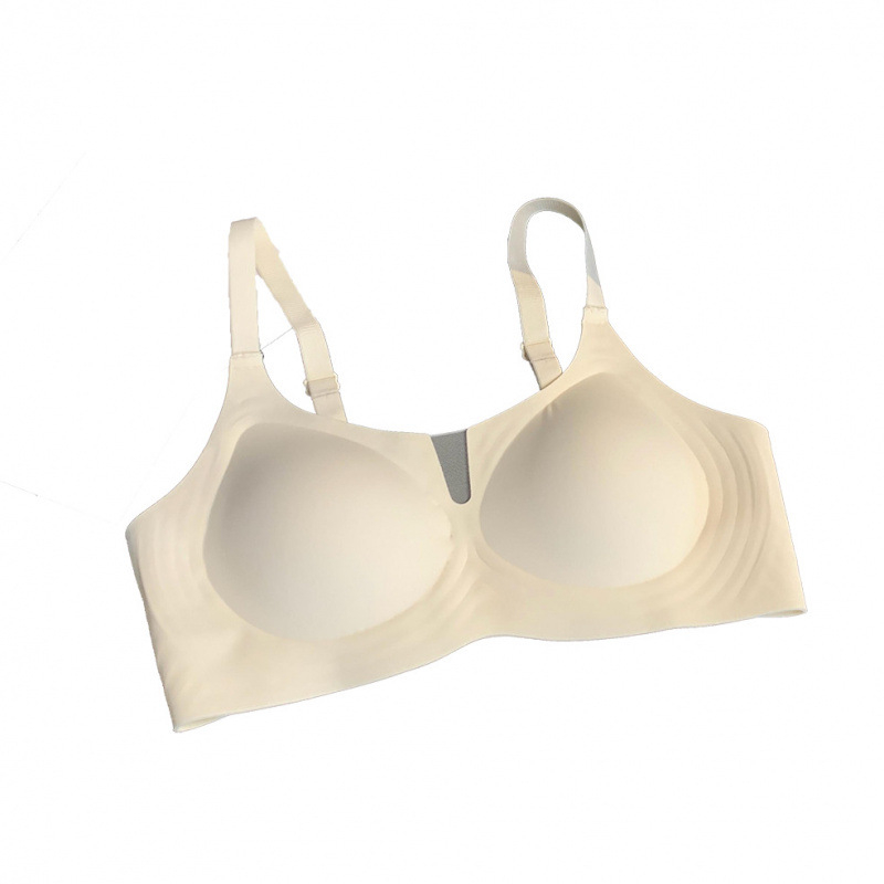 Sutien din nylon fără sârmă, fără cusături, cupă 3/4 cu model subțire, susținere moale, adună țesutul lateral, închidere în spate cu patru rânduri