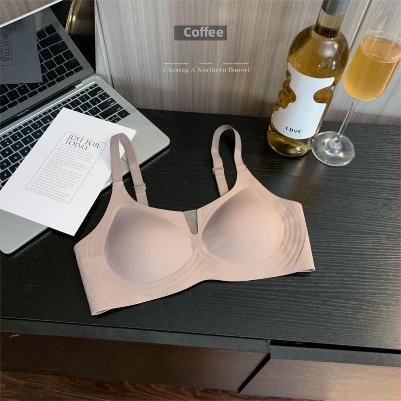 Sutien din nylon fără sârmă, fără cusături, cupă 3/4 cu model subțire, susținere moale, adună țesutul lateral, închidere în spate cu patru rânduri