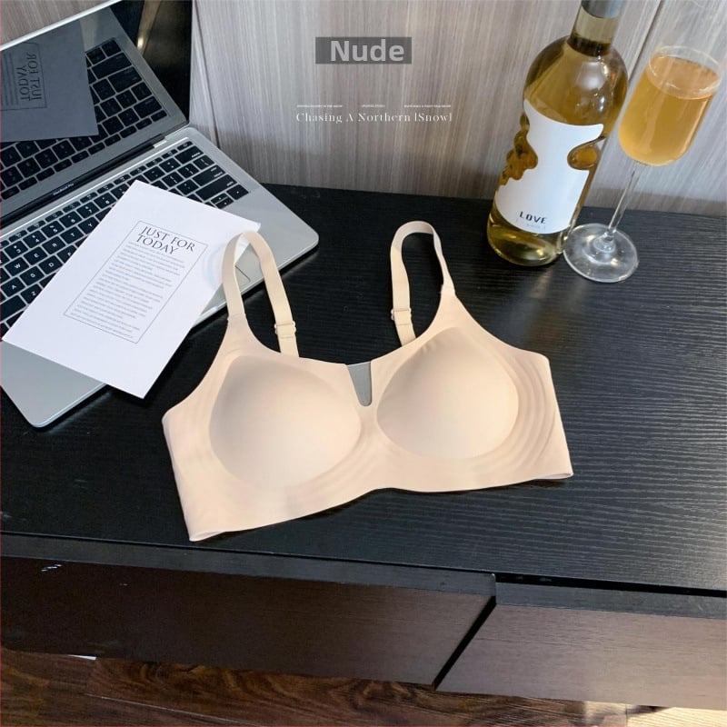 Sutien din nylon fără sârmă, fără cusături, cupă 3/4 cu model subțire, susținere moale, adună țesutul lateral, închidere în spate cu patru rânduri