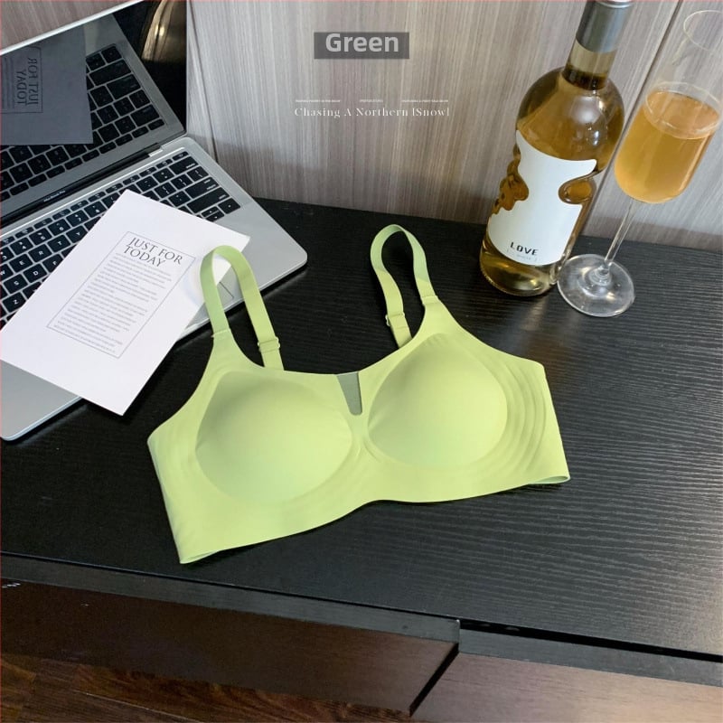 Sutien din nylon fără sârmă, fără cusături, cupă 3/4 cu model subțire, susținere moale, adună țesutul lateral, închidere în spate cu patru rânduri