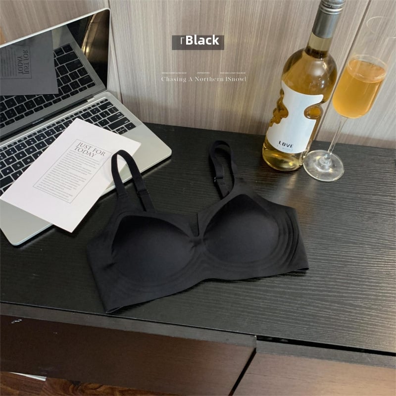 Sutien din nylon fără sârmă, fără cusături, cupă 3/4 cu model subțire, susținere moale, adună țesutul lateral, închidere în spate cu patru rânduri