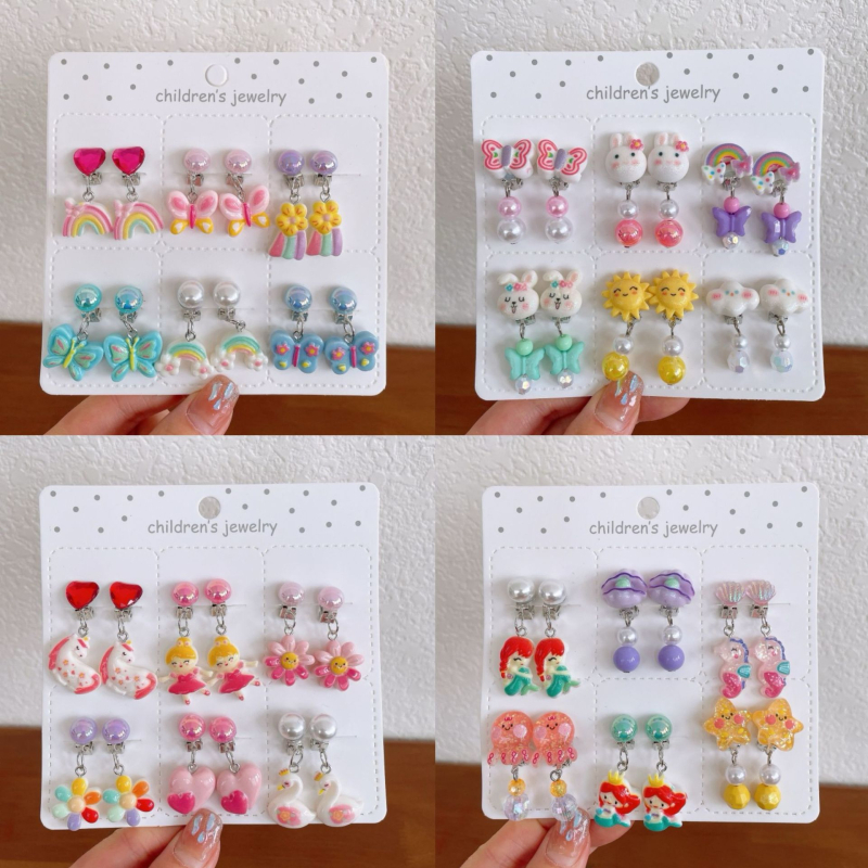 Bērnu ausu klipsi ar karikatūras dizainu, materiāls plastmasa/rezīns, piemērots vecumam 3–10 gadi