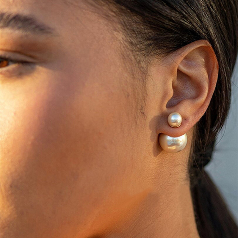 Pärl stud kõrvarõngad kahe kandmise viisi, metallist korpus, vasest postid, geomeetriline stiil, naistele