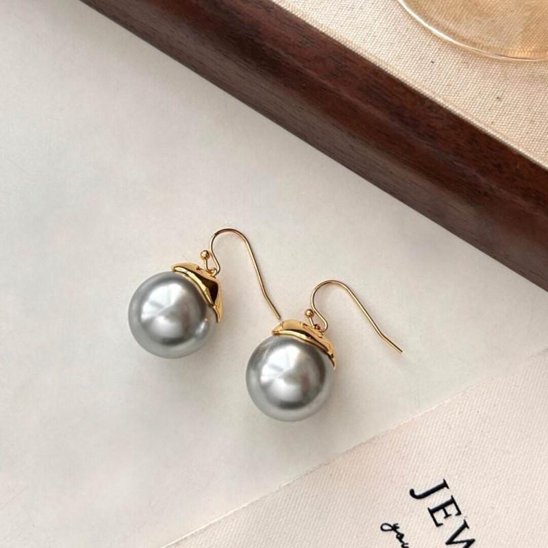 Pärl stud kõrvarõngad kahe kandmise viisi, metallist korpus, vasest postid, geomeetriline stiil, naistele