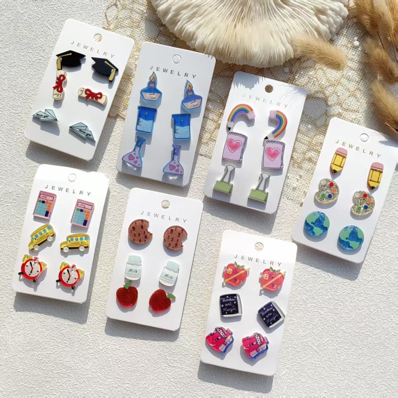 Akrila ģeometriskas auskari, triju gabalu komplekts, vintage retro stils, pavasaris 2024