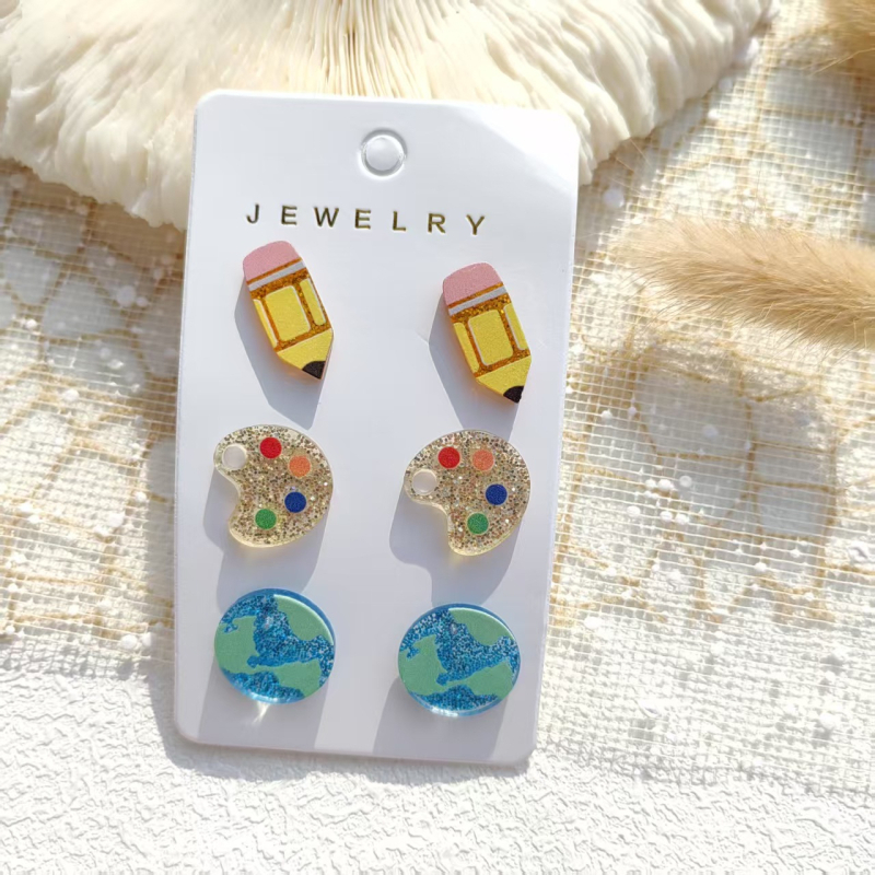 Akrila ģeometriskas auskari, triju gabalu komplekts, vintage retro stils, pavasaris 2024