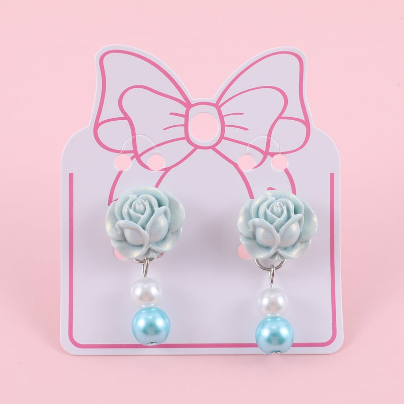 Χειροποίητο κλιπ αυτιού με σχήμα ρόδου και τεχνητό μαργαριτάρι, ρητίνη και γυάλινο μαργαριτάρι