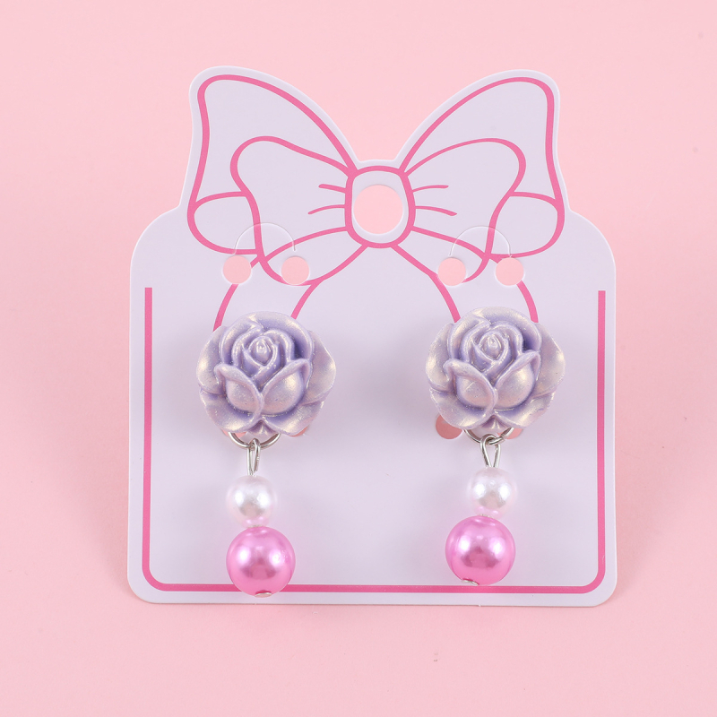 Χειροποίητο κλιπ αυτιού με σχήμα ρόδου και τεχνητό μαργαριτάρι, ρητίνη και γυάλινο μαργαριτάρι