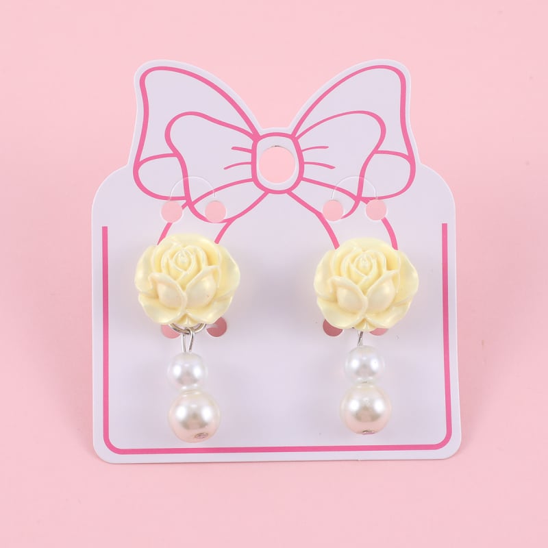 Χειροποίητο κλιπ αυτιού με σχήμα ρόδου και τεχνητό μαργαριτάρι, ρητίνη και γυάλινο μαργαριτάρι