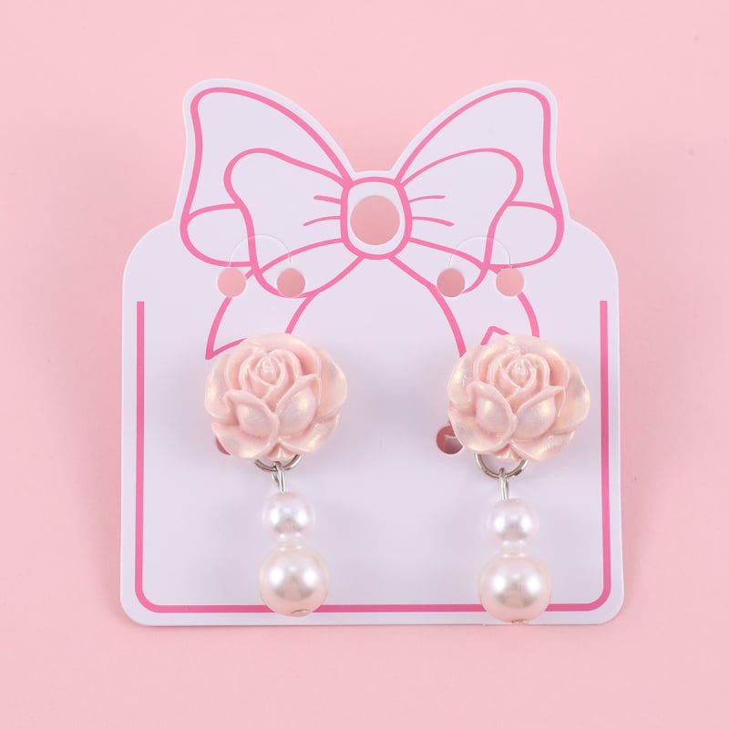 Χειροποίητο κλιπ αυτιού με σχήμα ρόδου και τεχνητό μαργαριτάρι, ρητίνη και γυάλινο μαργαριτάρι