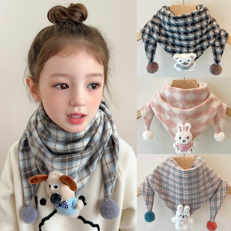 Dječji trokutasti šal, topao i otporan na vjetar, tkana tkanina, karikaturalni uzorak, pogodan za jesen, zimu i proljeće.