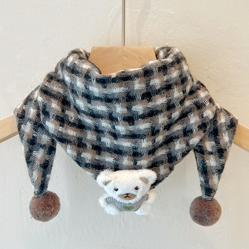 Dječji trokutasti šal, topao i otporan na vjetar, tkana tkanina, karikaturalni uzorak, pogodan za jesen, zimu i proljeće.