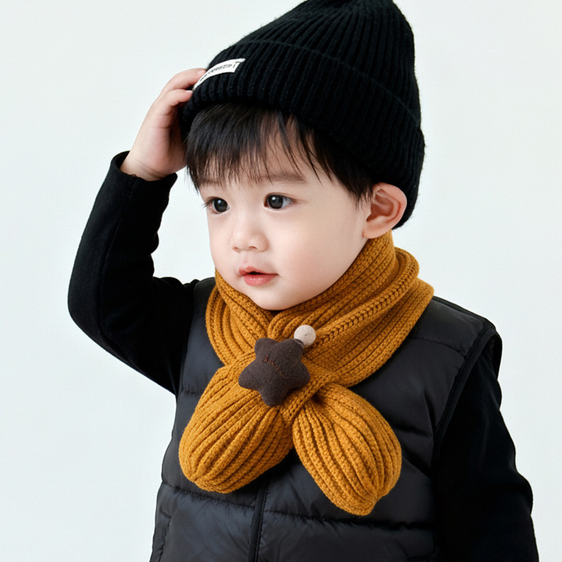 Dječji križno pleteni šal za vrat za jesen i zimu, unisex (Unisex • Jesen/Zima • Križni dizajn • Zvjezdani uzorak)