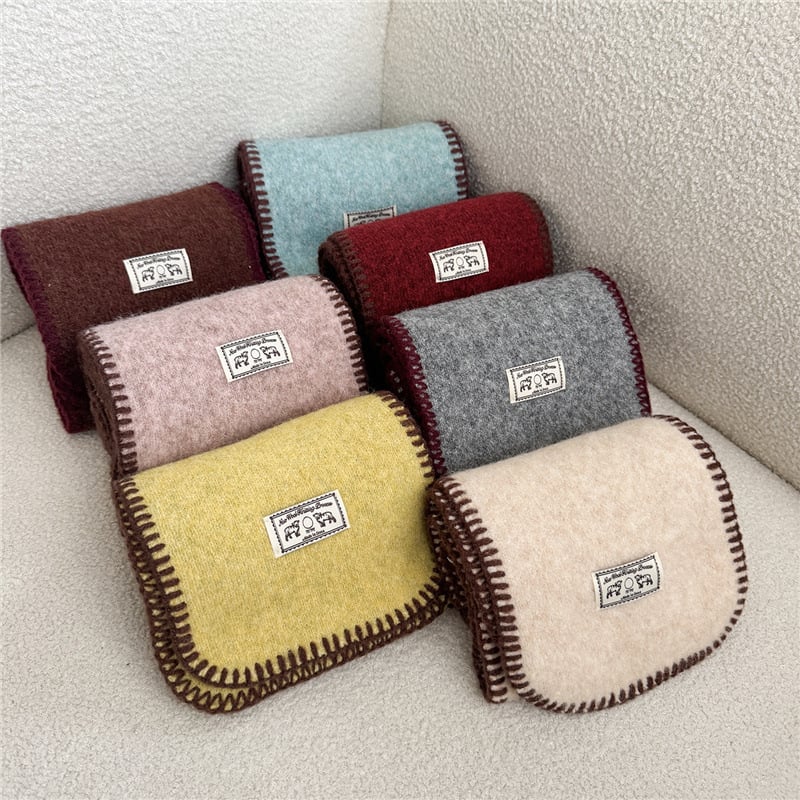 Vuneni šal za djecu, uzorak usklađenih boja, pravokutni oblik, jesen-zima 2025, održava toplinu