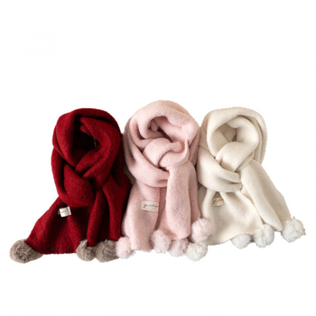 Maogepao šal unisex zima, pleteni vuneni miks, s pomponima