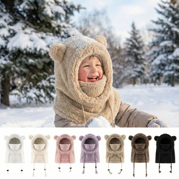 Dječja kapuljača s integriranom maskom i ovratnikom – plišana zimska kapa, otporna na vjetar za skijanje i vožnju biciklom, dob 4-12 godina