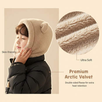 Dječja kapuljača s integriranom maskom i ovratnikom – plišana zimska kapa, otporna na vjetar za skijanje i vožnju biciklom, dob 4-12 godina