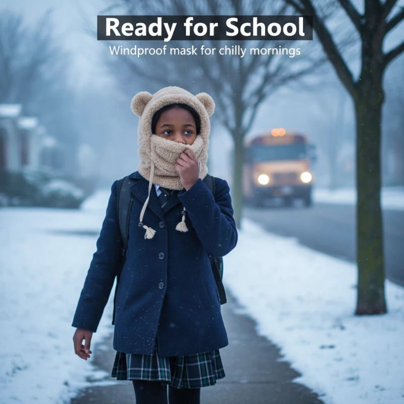 Dječja kapuljača s integriranom maskom i ovratnikom – plišana zimska kapa, otporna na vjetar za skijanje i vožnju biciklom, dob 4-12 godina