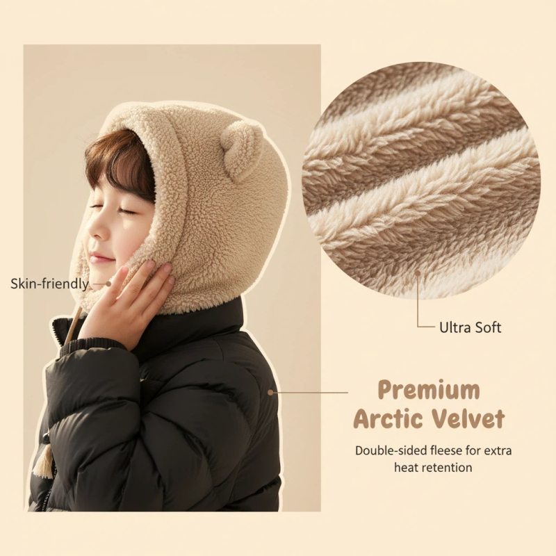 Dječja kapuljača s integriranom maskom i ovratnikom – plišana zimska kapa, otporna na vjetar za skijanje i vožnju biciklom, dob 4-12 godina