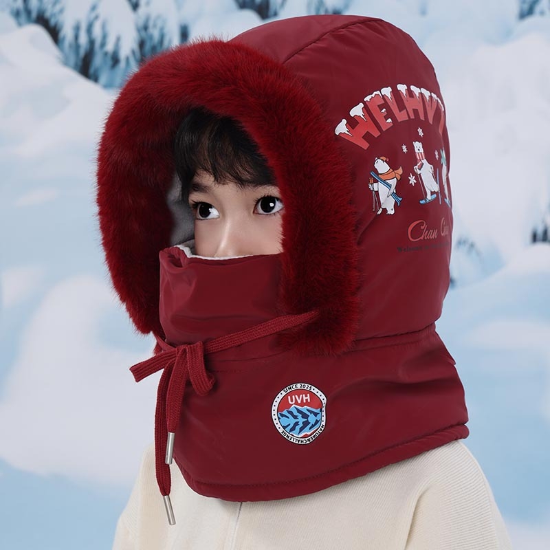 Dječja kapa s kapuljačom za zimu, flis podstava, zaštita vrata, otporna na vjetar, kupolasti oblik s kratkim rubom