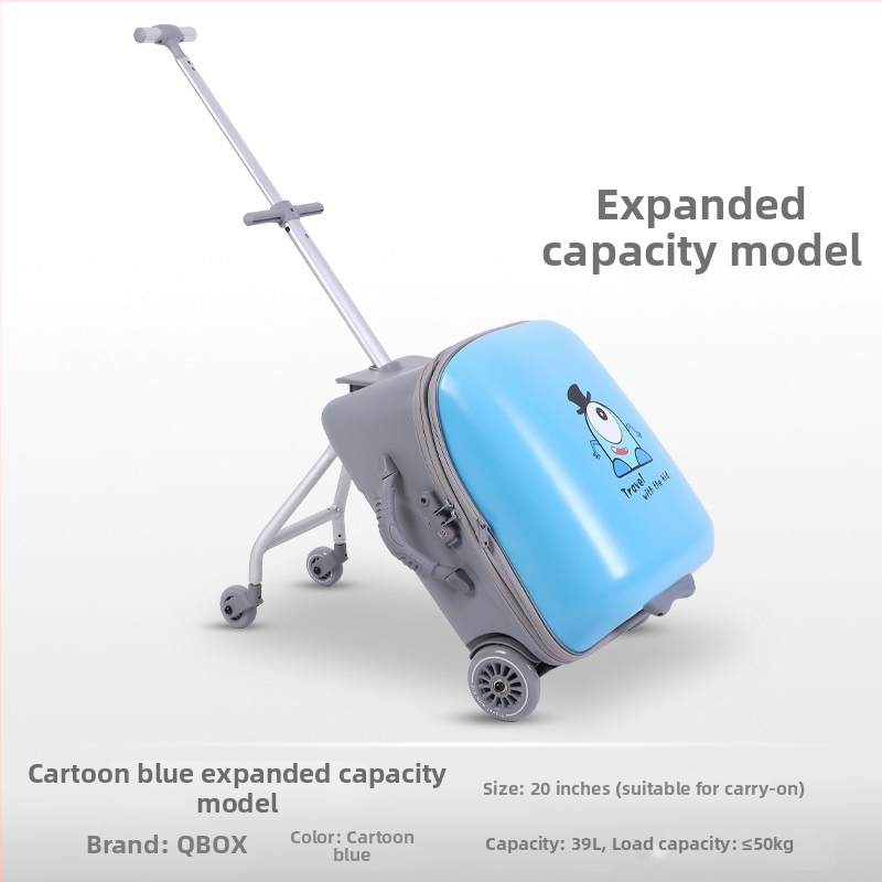 QBOX detský kufor na sedenie počas ciest – otvorenie na zips, TSA kombinovaný zámok, PC materiál, univerzálne kolieska, 4,5 kg