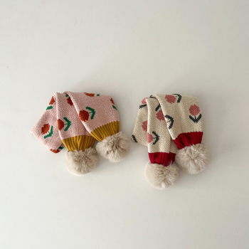 Dječji zimski pleteni šal za vrat za djevojčice, korejsko-japanski stil, motiv tulipana, džakard pletenje, održava toplinu