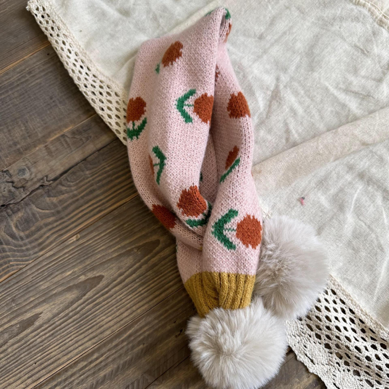 Dječji zimski pleteni šal za vrat za djevojčice, korejsko-japanski stil, motiv tulipana, džakard pletenje, održava toplinu