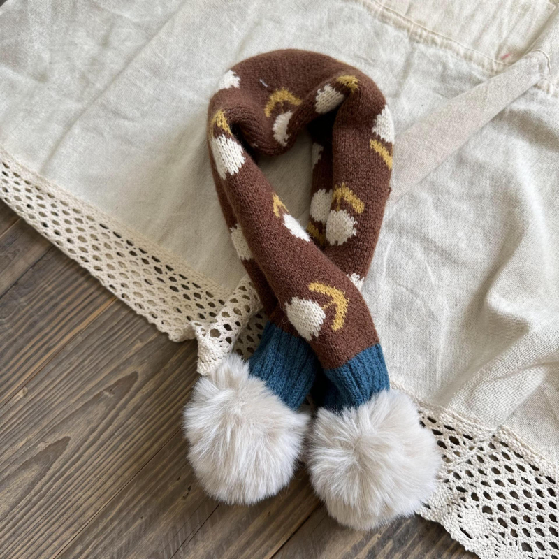 Dječji zimski pleteni šal za vrat za djevojčice, korejsko-japanski stil, motiv tulipana, džakard pletenje, održava toplinu