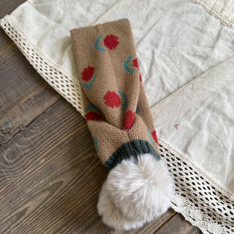 Dječji zimski pleteni šal za vrat za djevojčice, korejsko-japanski stil, motiv tulipana, džakard pletenje, održava toplinu