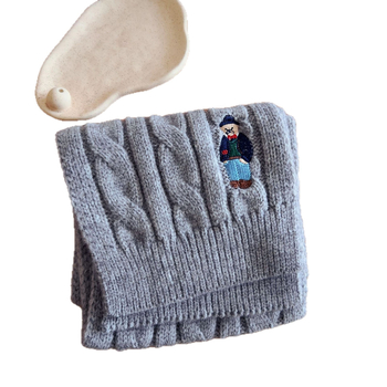 Unisex šal od merino vune s motivom malog medvjeda, warp-knitting pleteni, pravokutni oblik, zima