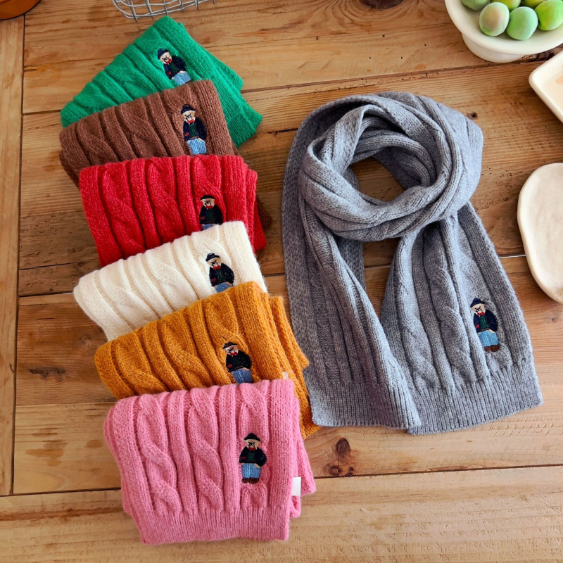 Unisex šal od merino vune s motivom malog medvjeda, warp-knitting pleteni, pravokutni oblik, zima