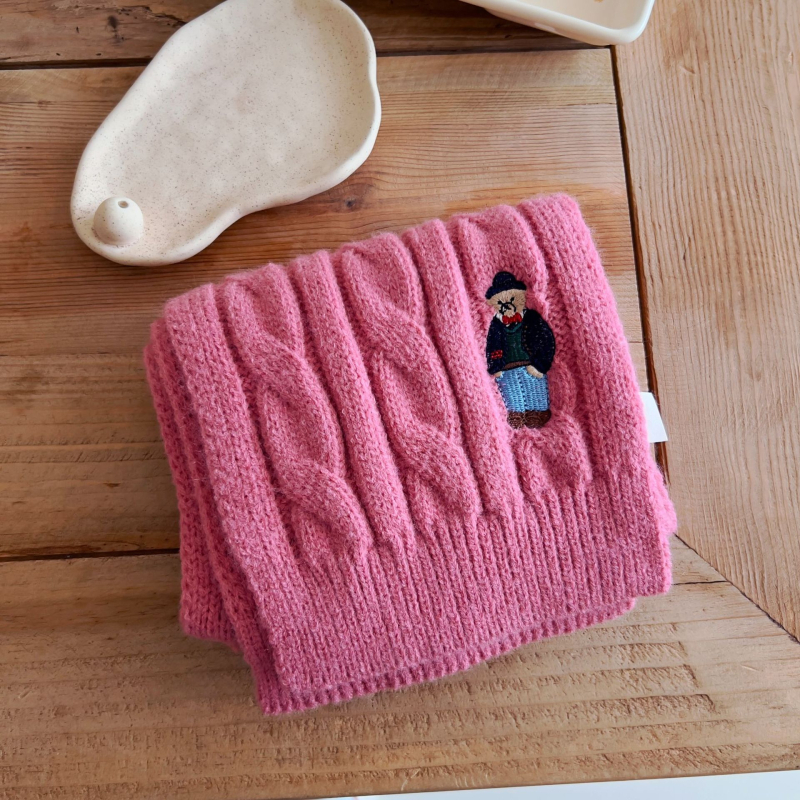 Unisex šal od merino vune s motivom malog medvjeda, warp-knitting pleteni, pravokutni oblik, zima