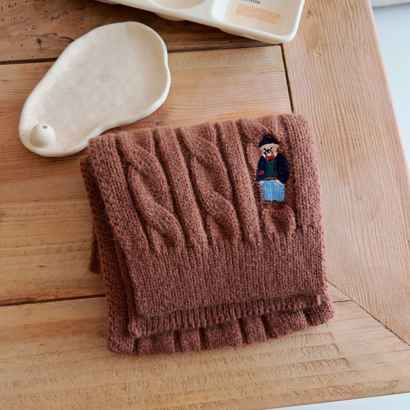 Unisex šal od merino vune s motivom malog medvjeda, warp-knitting pleteni, pravokutni oblik, zima