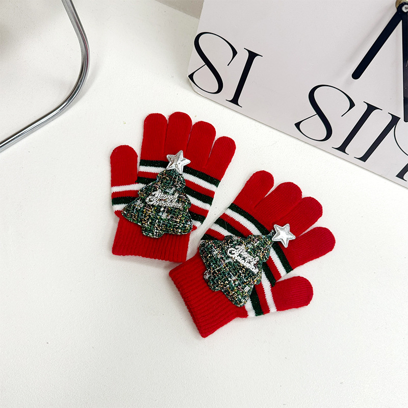 Dječje pletene rukavice s pet prstiju, plišane, crtani uzorak, tople, unisex, za djecu 3–11 godina, zima i jesen