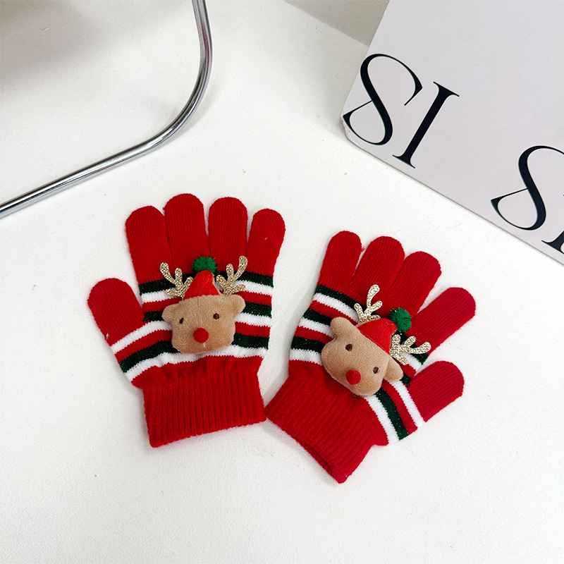 Dječje pletene rukavice s pet prstiju, plišane, crtani uzorak, tople, unisex, za djecu 3–11 godina, zima i jesen