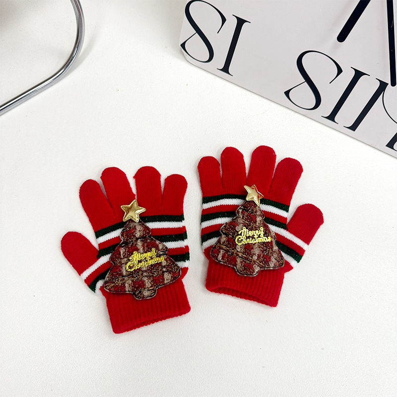 Dječje pletene rukavice s pet prstiju, plišane, crtani uzorak, tople, unisex, za djecu 3–11 godina, zima i jesen