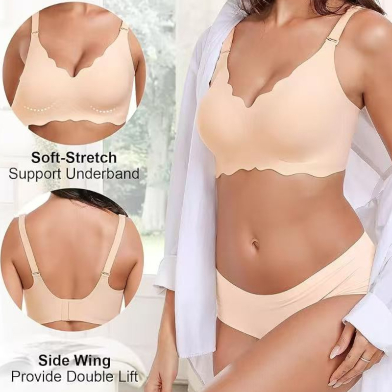 Sutien push-up fără cusur, cu bretele detașabile, cupă 3/4, material nylon cu căptușeală de spandex, Jelly Glue tehnologie