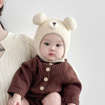 Dječja zimska pletena kapa s zaštitom za uši, topla, za dob 0–12 mjeseci, kupolasti oblik