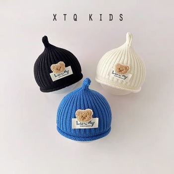 Dječja pletena kapa za jesen/zimu, 3D medo, za bebe i djevojčice, korejski stil