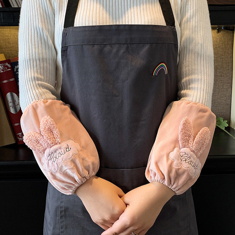 Sievietēm roku aizsargrūpēji mājas darbiem — karikatūras raksts, izšūts, pret netīrīšanu, kristāla samts materiāls, ziema- pavasaris- rudens