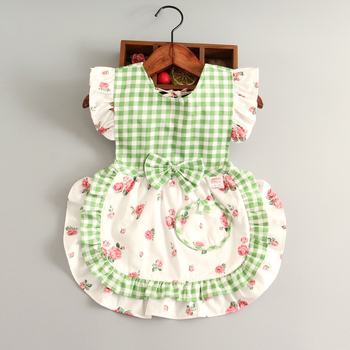 Bērnu ēdināšanas lencīte meitenēm, bez piedurknēm, ūdensnecaurlaidīga, 100% kokvilna, režģa raksts, vecums 1–3 gadi