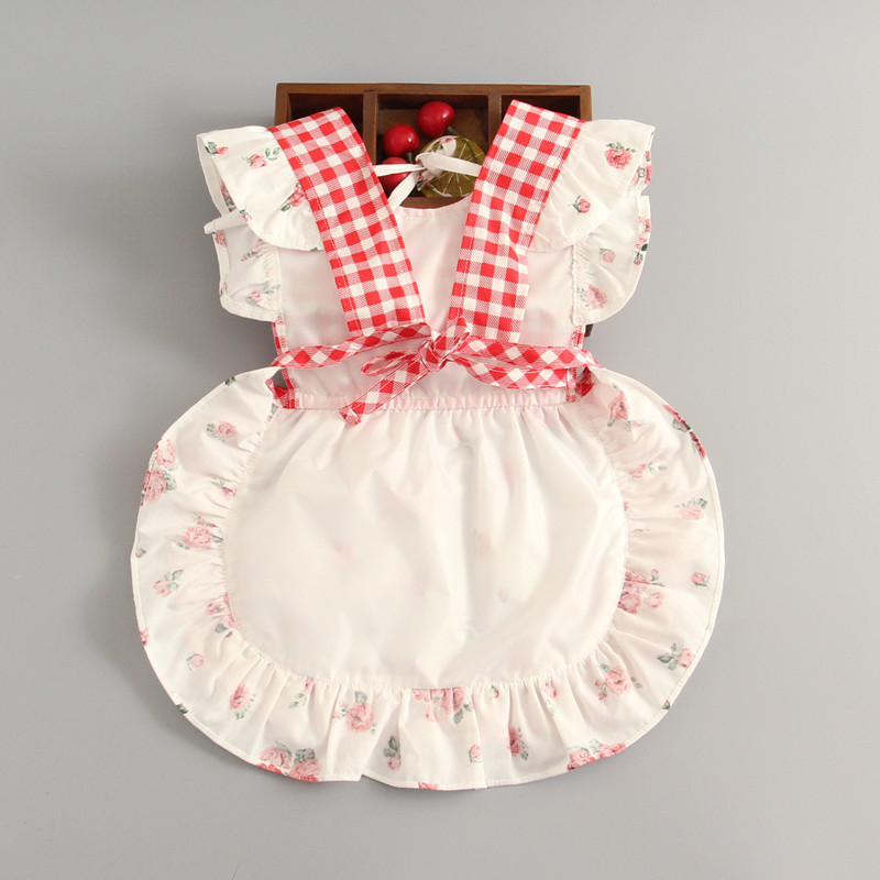 Bērnu ēdināšanas lencīte meitenēm, bez piedurknēm, ūdensnecaurlaidīga, 100% kokvilna, režģa raksts, vecums 1–3 gadi