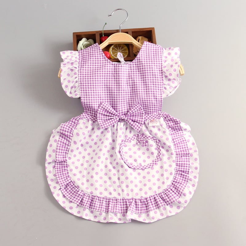 Bērnu ēdināšanas lencīte meitenēm, bez piedurknēm, ūdensnecaurlaidīga, 100% kokvilna, režģa raksts, vecums 1–3 gadi