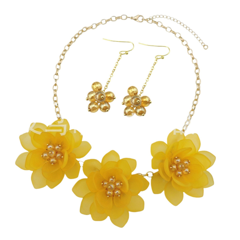 Set colier și cercei cu design floral, material plastic/rășină, lucrat manual, lanț regulat, greutate 68 g