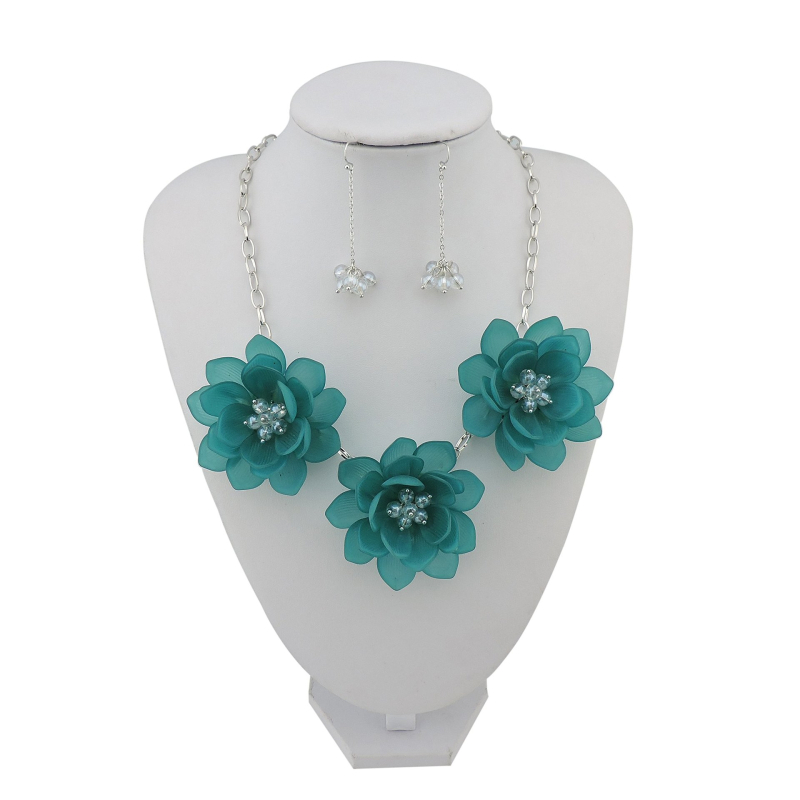 Set colier și cercei cu design floral, material plastic/rășină, lucrat manual, lanț regulat, greutate 68 g