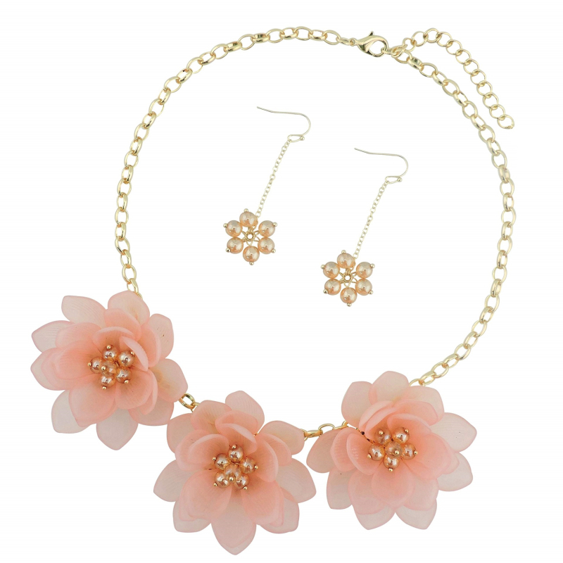 Set colier și cercei cu design floral, material plastic/rășină, lucrat manual, lanț regulat, greutate 68 g