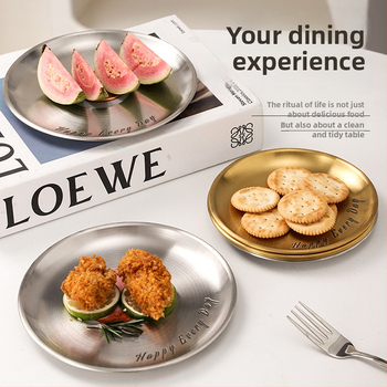 Nerūdijančio plieno kaulų lėkštčių rinkinys, apvalios formos, lengvo prabangos stiliaus, įvairūs raštai